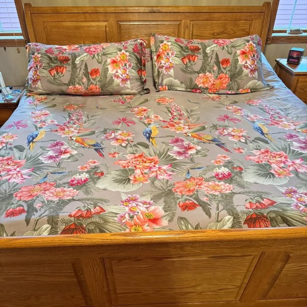 Eikei Tropical Vintage Flower Bird Romantic Floral Scarf Duvet Cover Set
